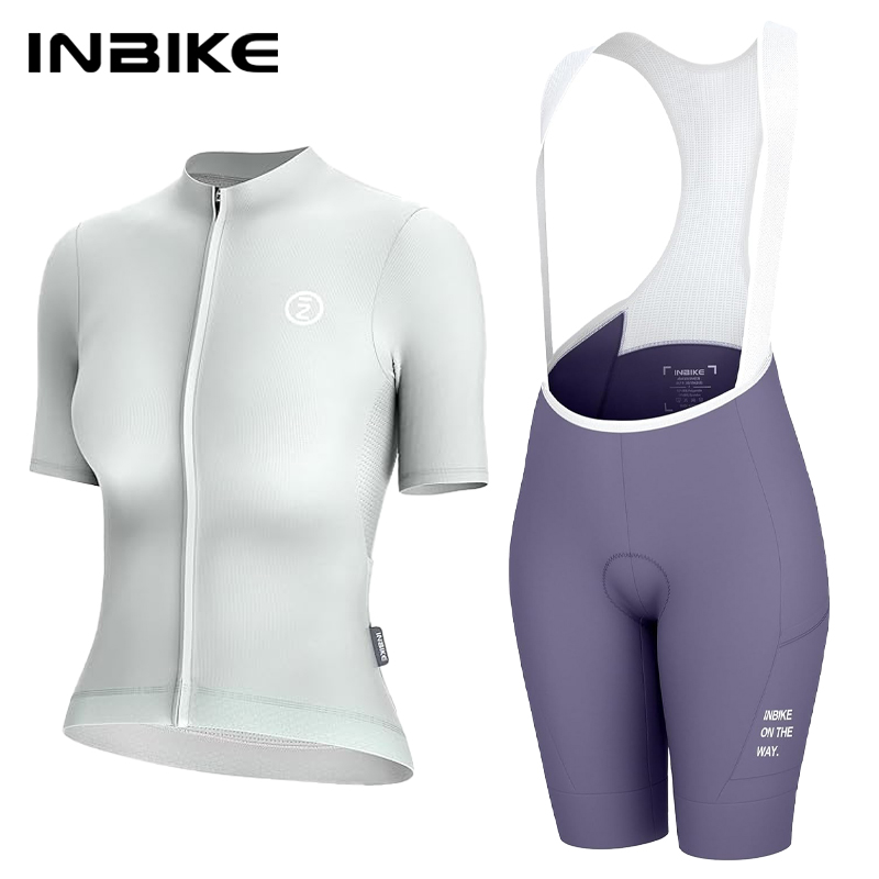 Cycling Gear Jersey - ชุดเสื้อจักรยานสำหรับผู้หญิง INBIKE เสื้อเจอร์ซีย์แขนสั้นสำหรับปั่นจักรยานเสือหมอบ กางเกงจักรยานแบบมีสายรัดพร้อมกระเป๋า เสื้อผ้าสำหรับปั่นจักรยาน
