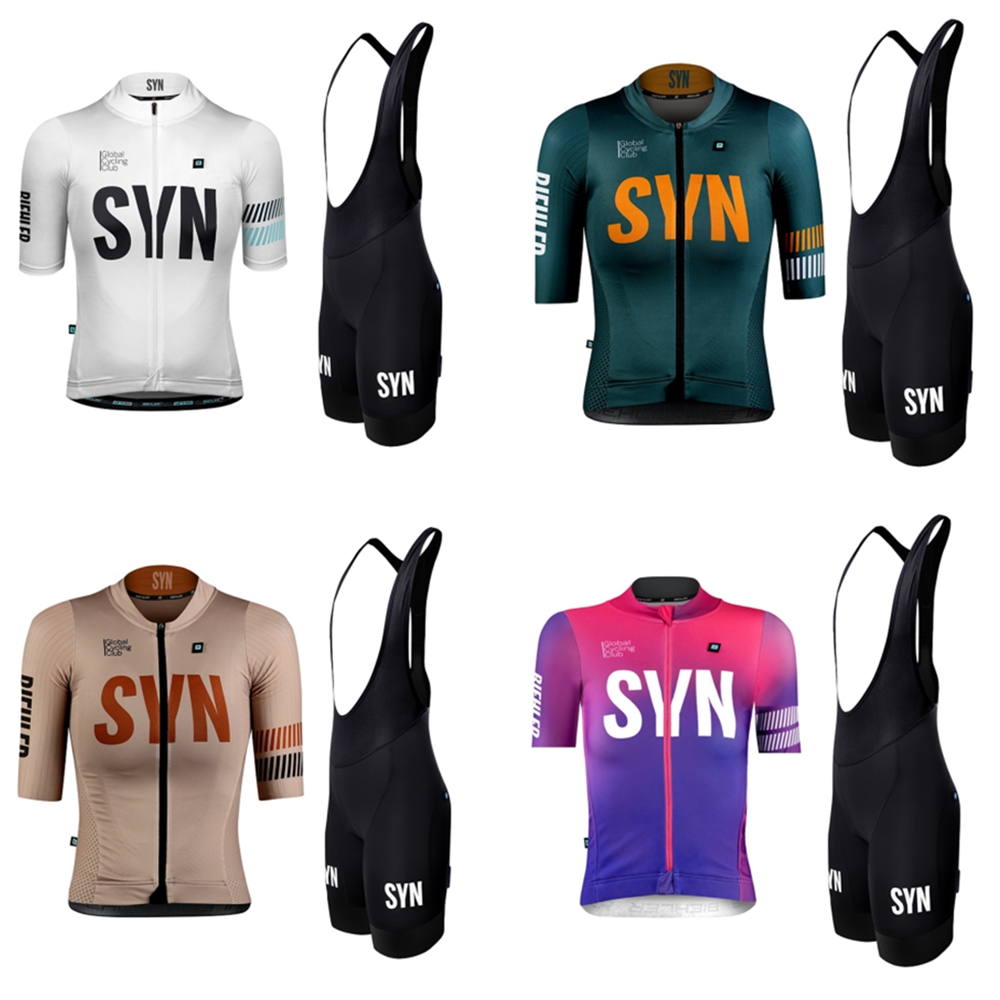 Cycling Bib Shorts - ชุดปั่นจักรยานทีม Syn สำหรับผู้หญิงชุดนักปั่นจักรยานเสื้อเจอร์ซีย์แขนสั้นและกางเกงขาสั้นชุดแข่งเสื้อผ้าปั่นจักรยานมืออาชีพ